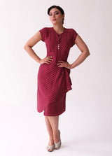 1940s Veronica Tea Dress - Wine Polka