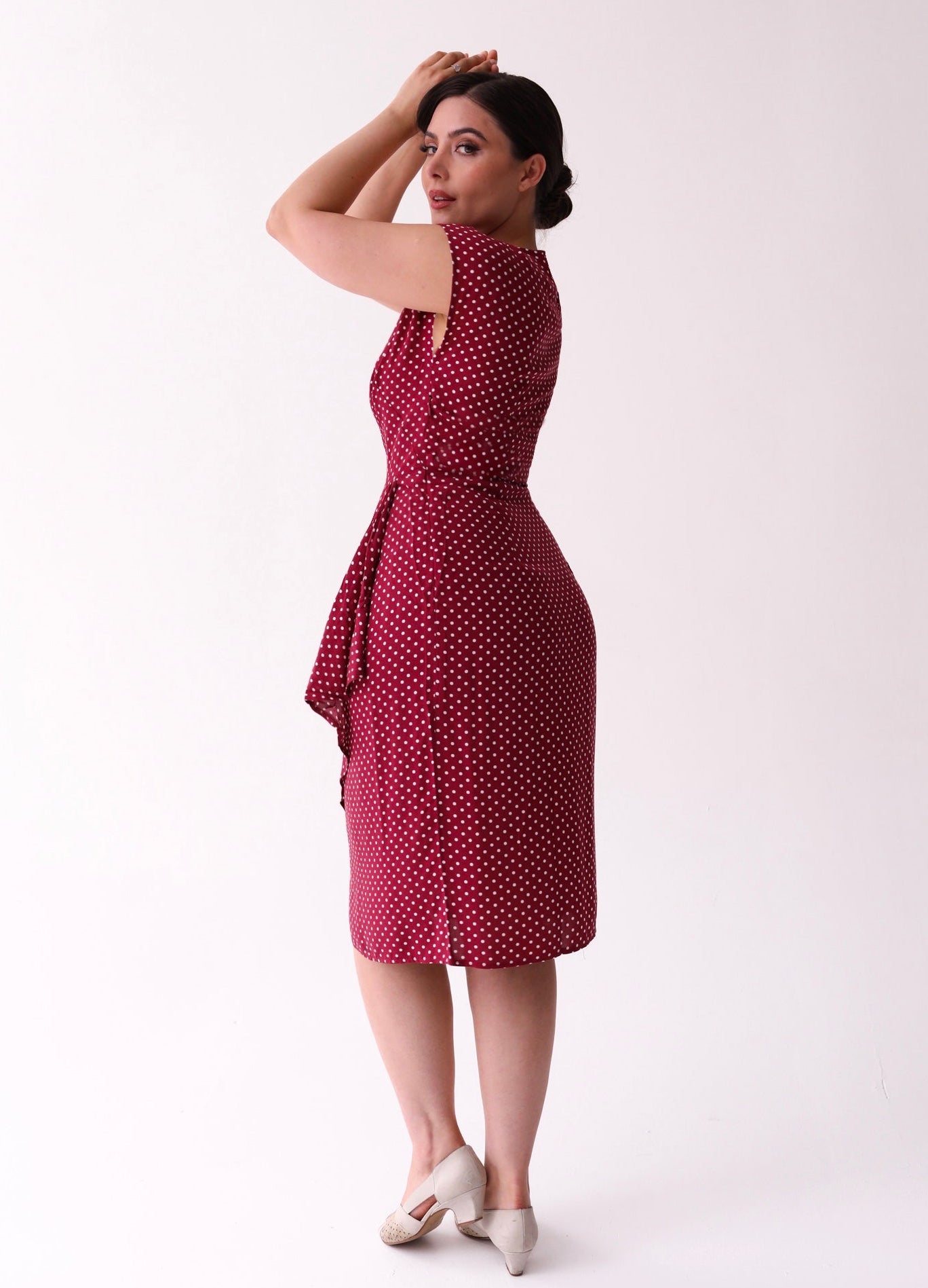 1940s Veronica Tea Dress - Wine Polka