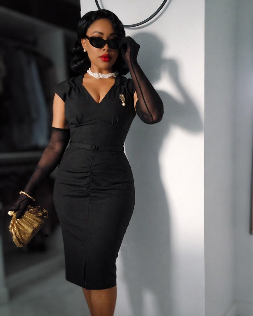 1940s Rita Wiggle Dress - Black