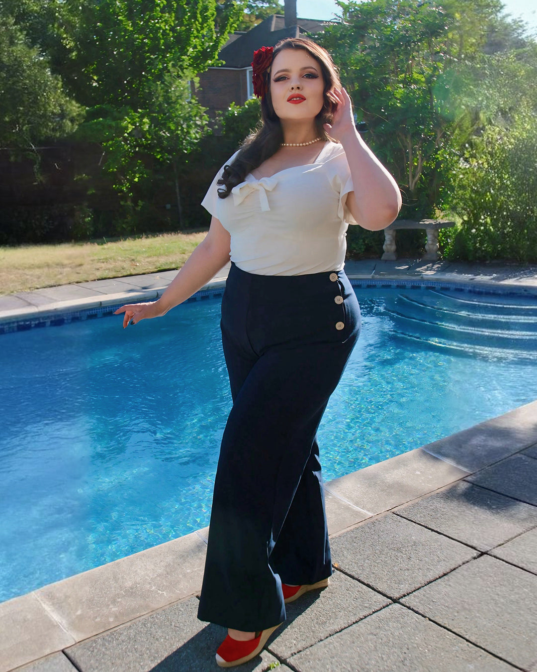 1940s Wide Leg Trousers - Navy