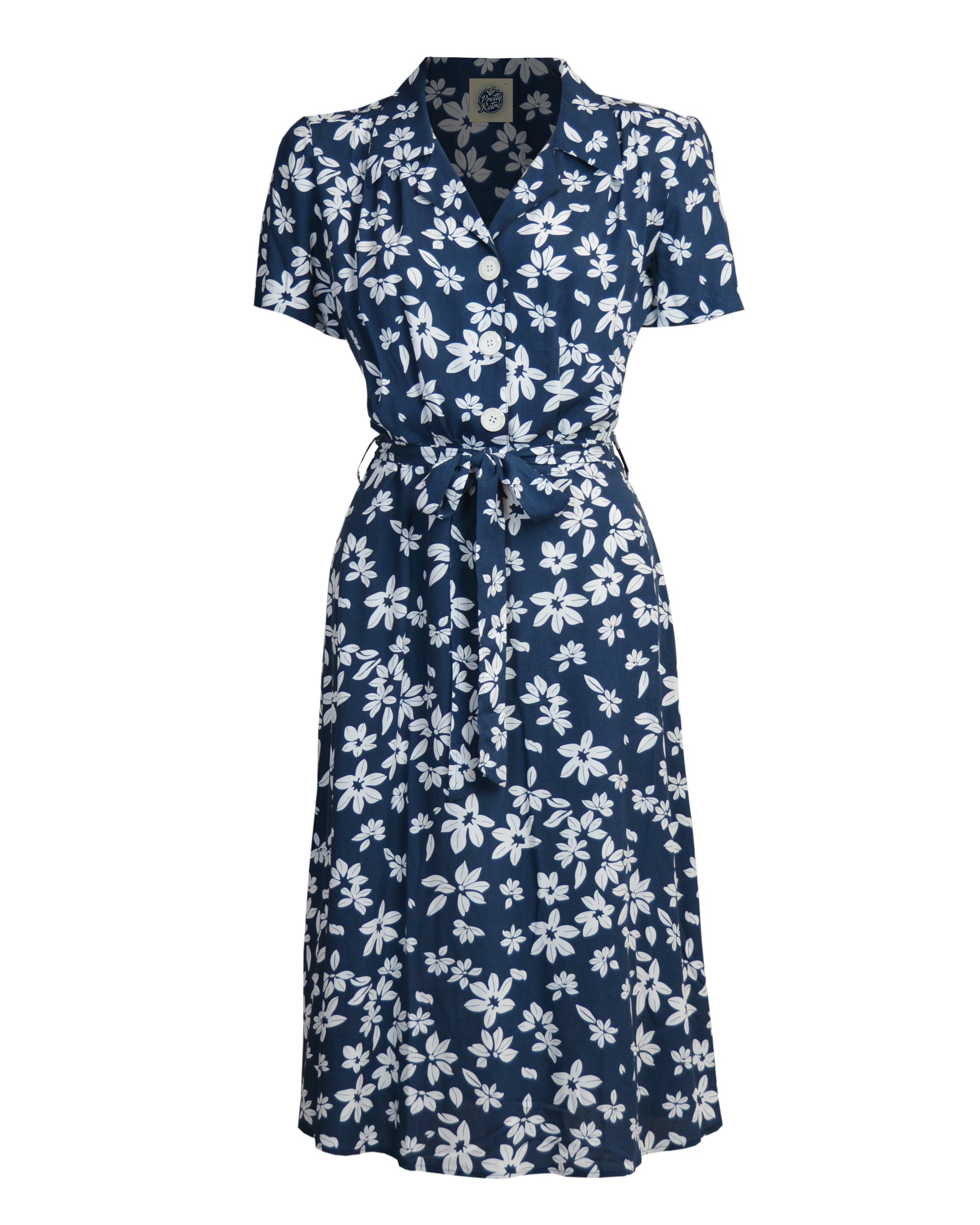 Pretty 40s Shirt Dress - Navy Tiki
