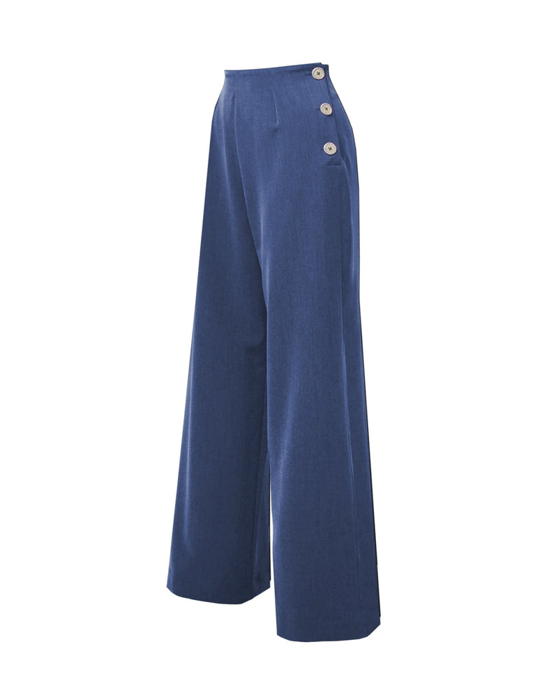 1940s Wide Leg Trousers - Airforce Blue