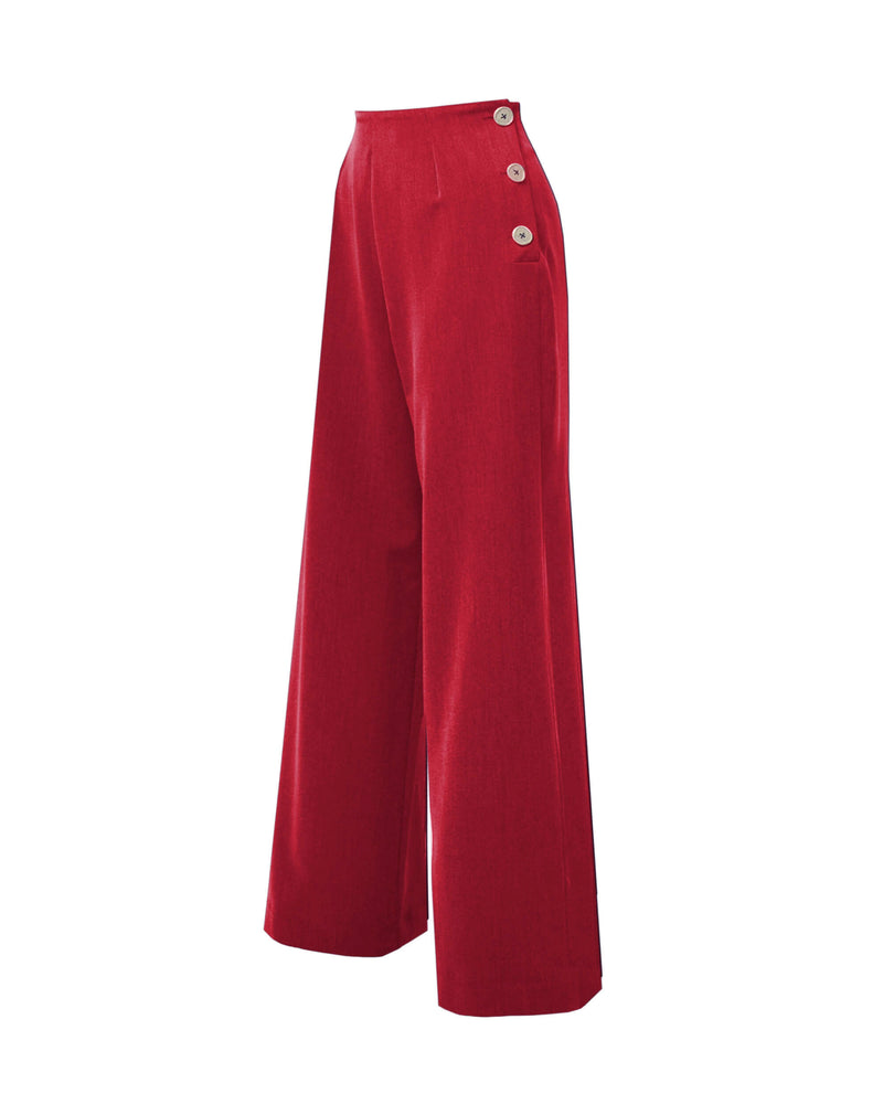 1940s Wide Leg Trousers - Red