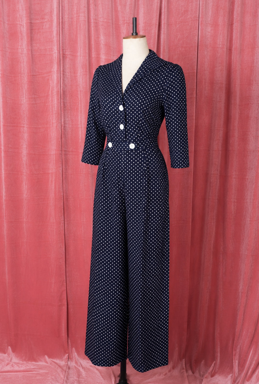 Pretty Retro Jumpsuit - Navy Polka