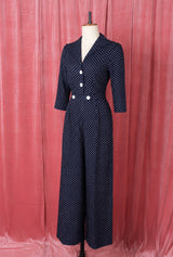 Pretty Retro Jumpsuit - Navy Polka