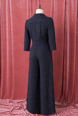 Pretty Retro Jumpsuit - Navy Polka