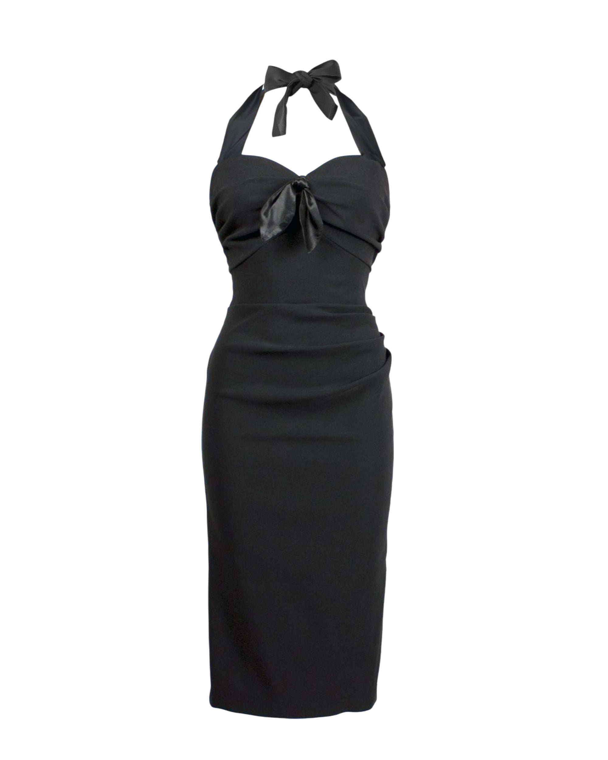 1950s Halter Wiggle Dress in Black
