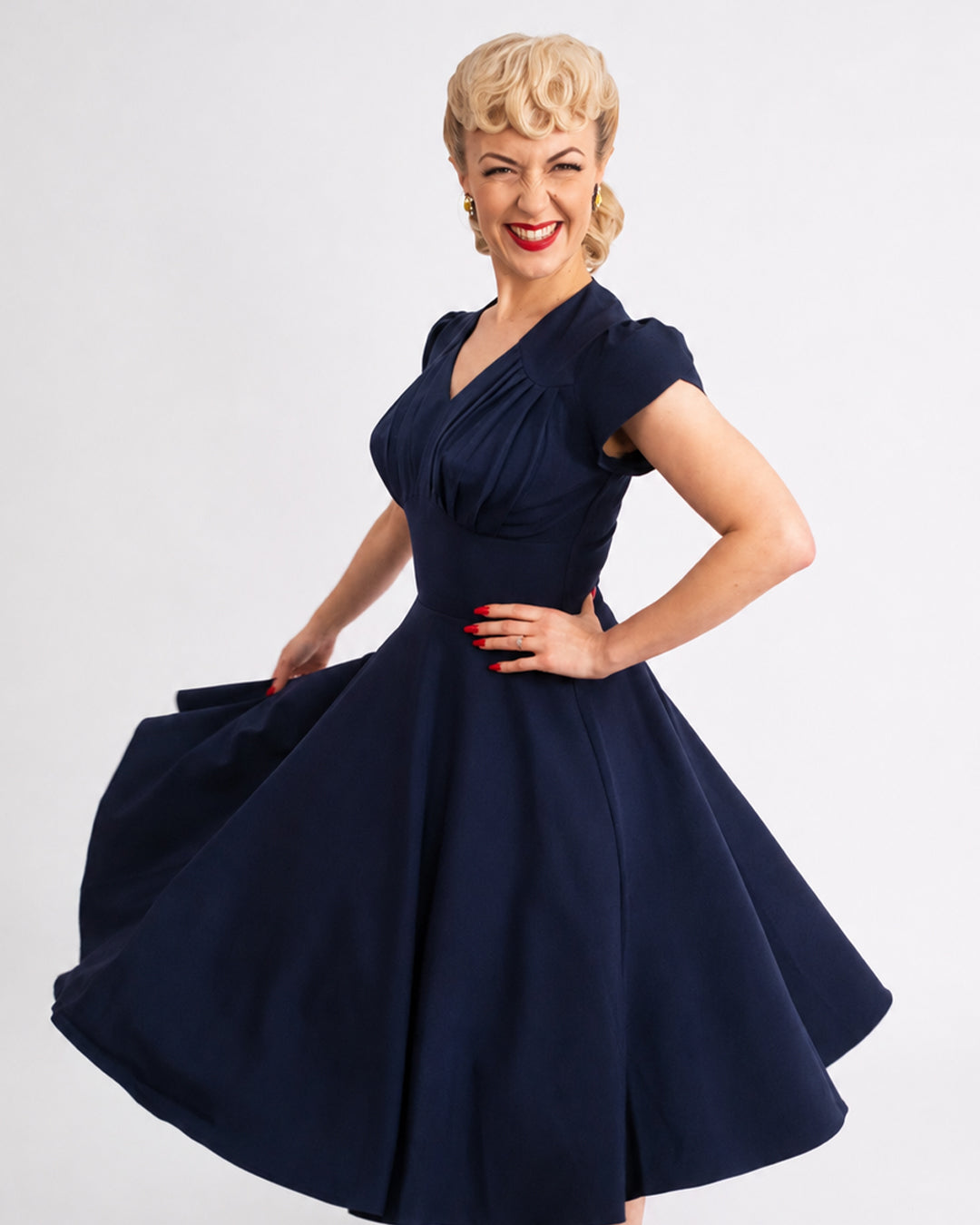 1950s Swing Dress - Navy