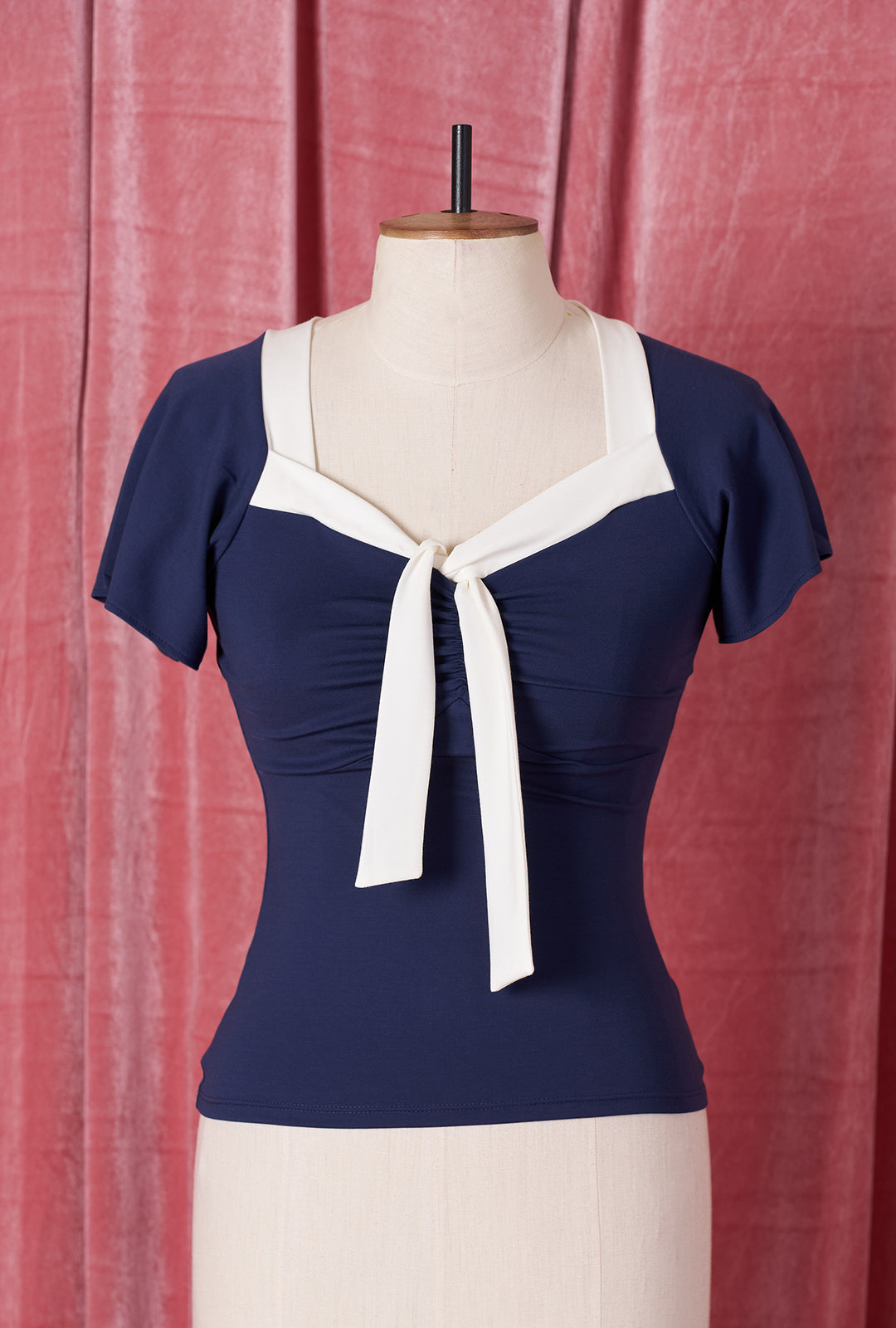 1940s Tie Top - Navy and Ivory