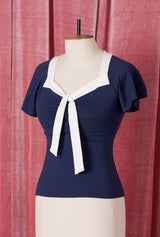 1940s Tie Top - Navy and Ivory