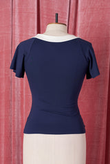 1940s Tie Top - Navy and Ivory
