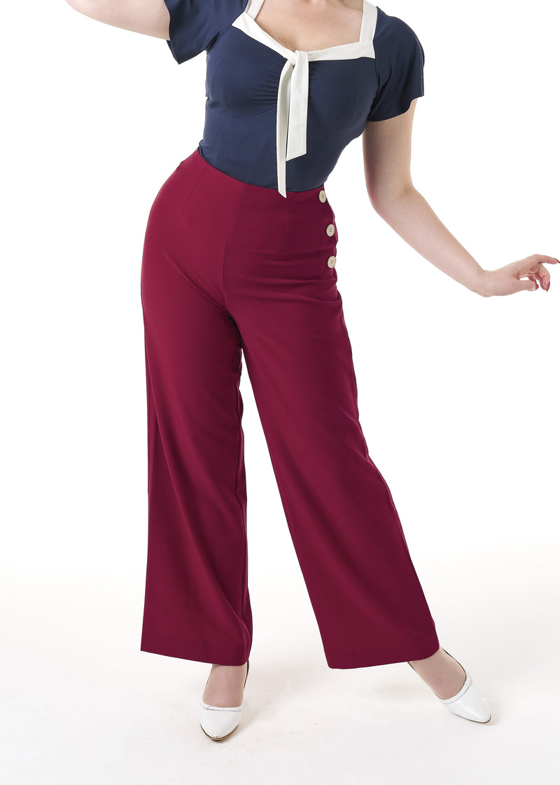 1940s Wide Leg Trousers - Wine