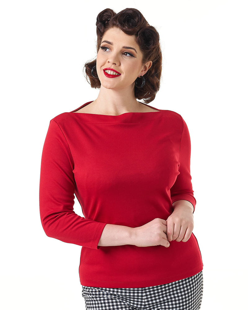 1950s Bardot Top - Red