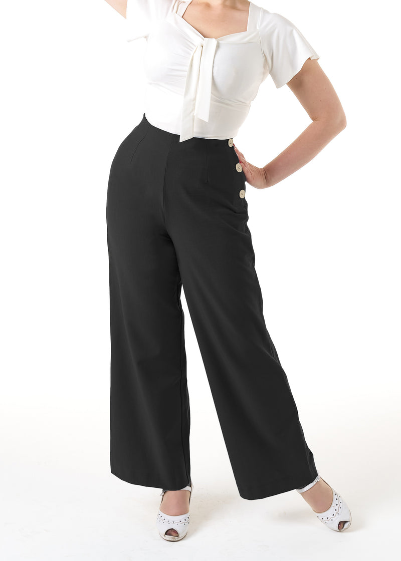 1940s Wide Leg Trousers - Black