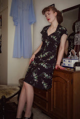 1940s Tea Dress - Black Floral