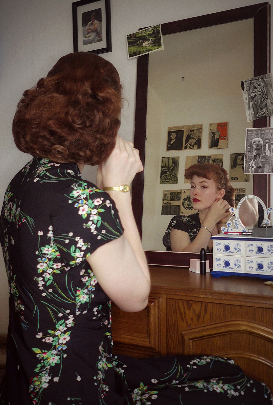 1940s Tea Dress - Black Floral