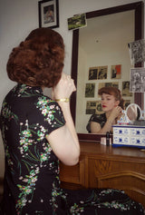 1940s Tea Dress - Black Floral