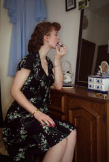 1940s Tea Dress - Black Floral