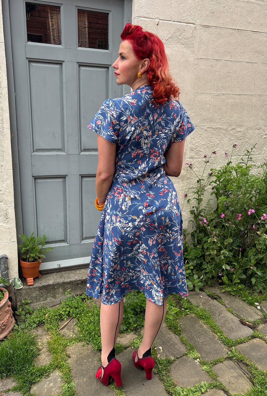 1940s Tea Dress - Cornflower