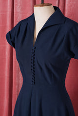 1940s Hostess Dress - Navy