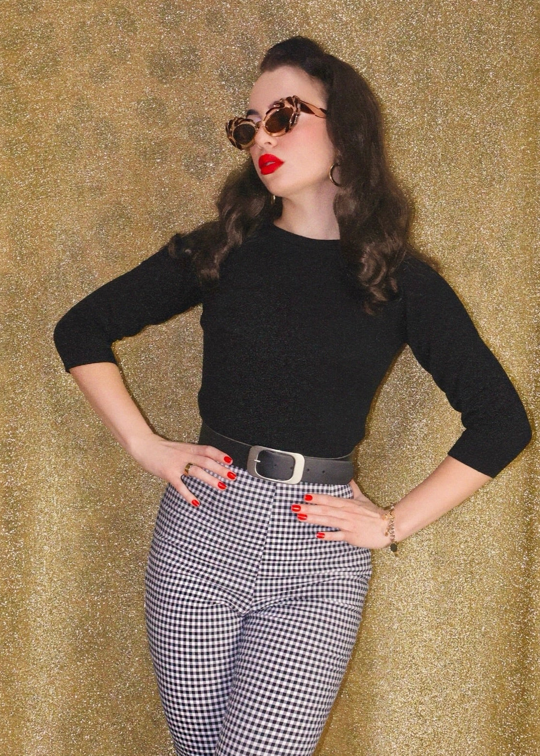 1950s Sweater Girl Top in Black - model shot