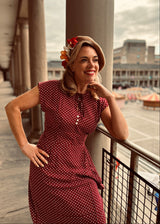 1940s Veronica Tea Dress - Wine Polka