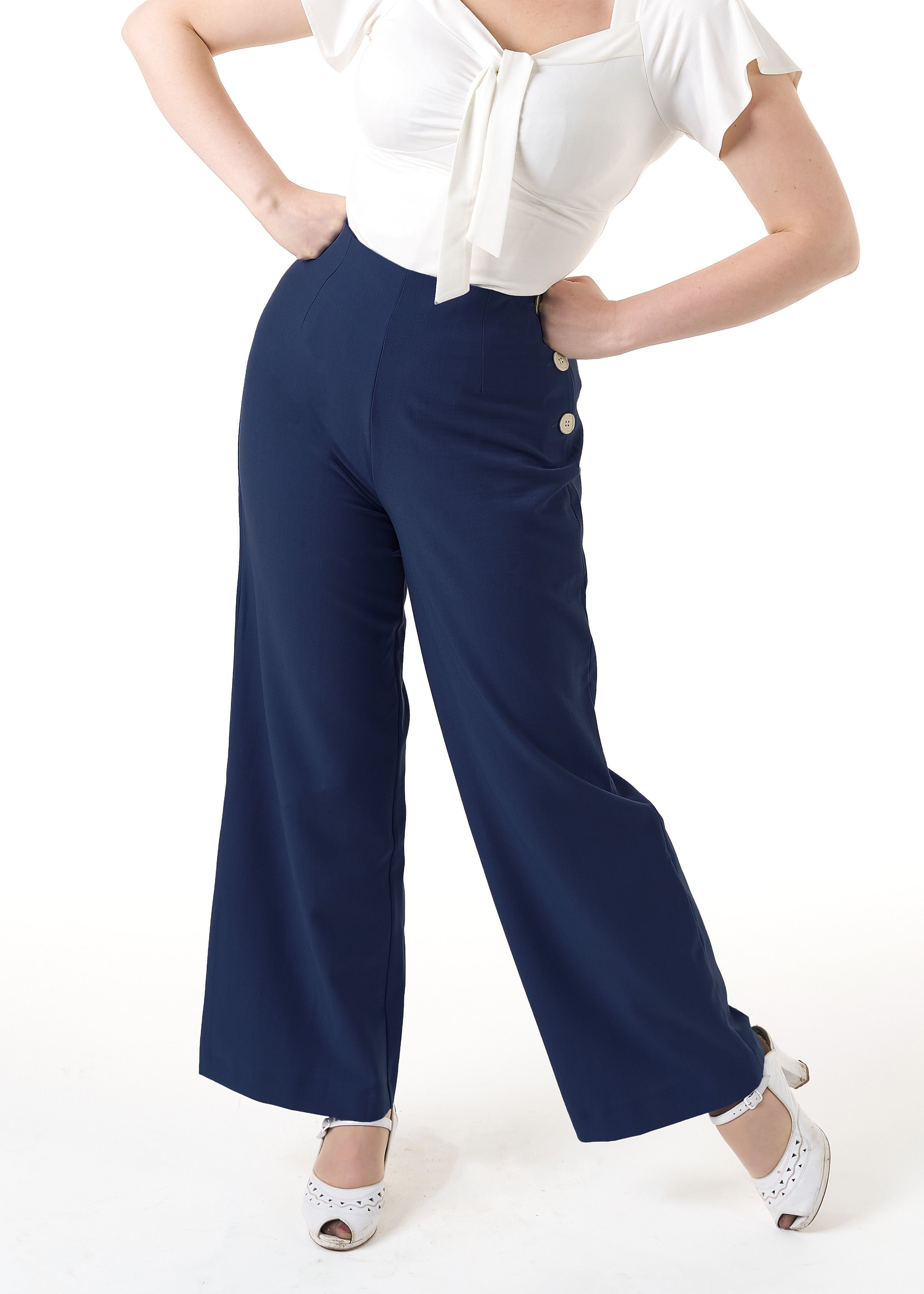 1940s Wide Leg Trousers - Navy