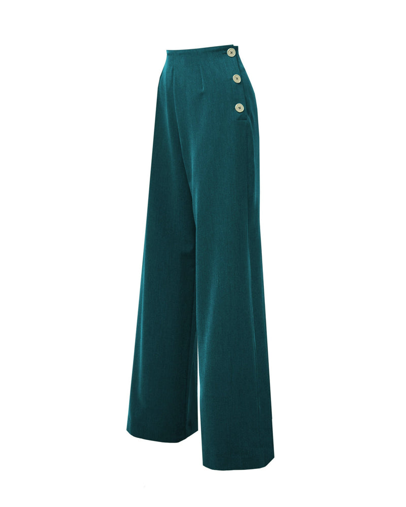 1940s Wide Leg Trousers - Teal