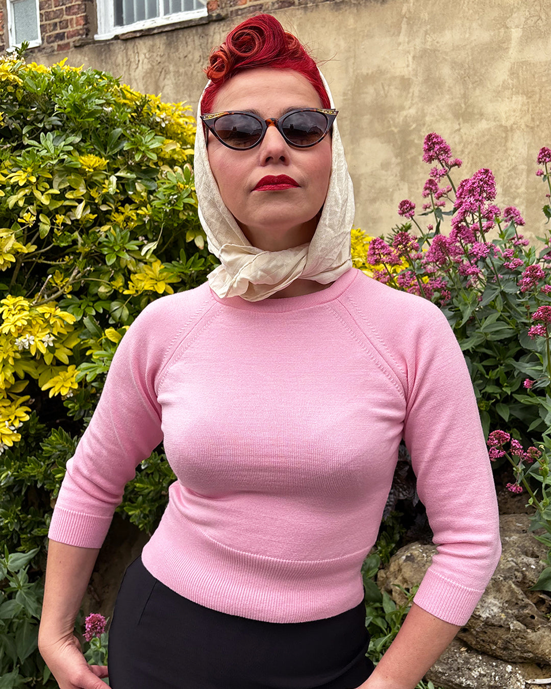 1950s Sweater Girl Top in Baby Pink