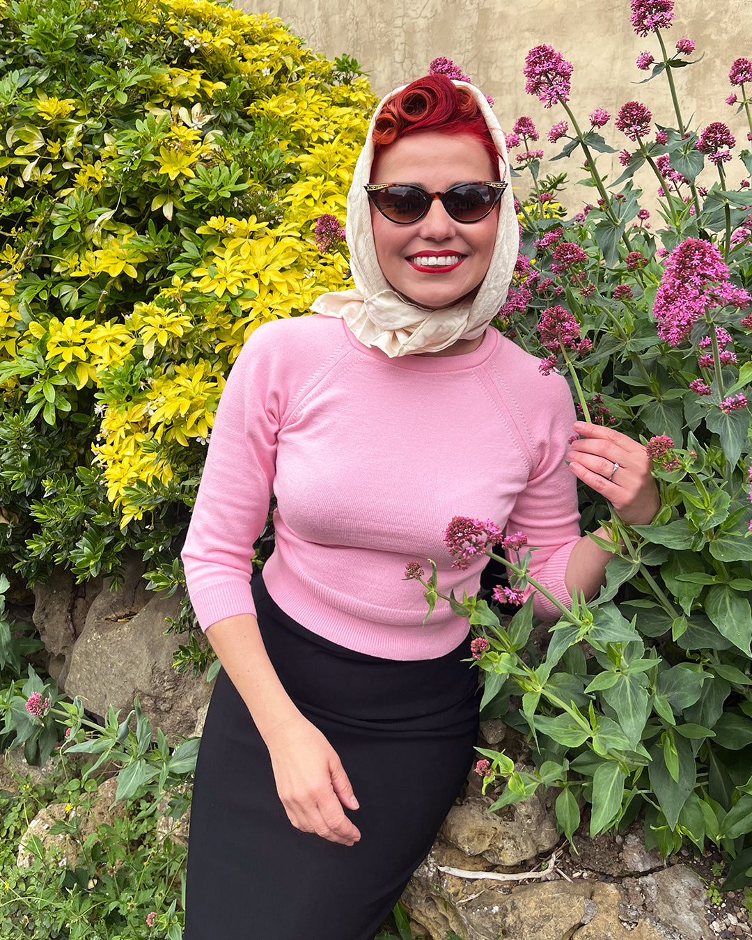 1950s Sweater Girl Top in Baby Pink