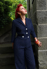 Pretty Retro Jumpsuit - Navy Polka