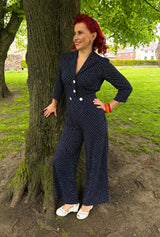 Pretty Retro Jumpsuit - Navy Polka