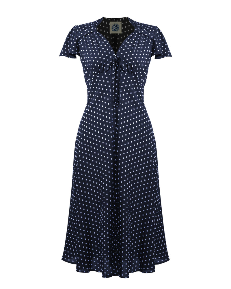 1940s Tea Dress - Navy Polka