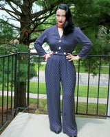 Pretty Retro Jumpsuit - Navy Polka
