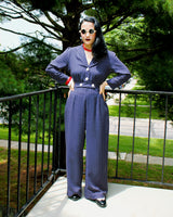 Pretty Retro Jumpsuit - Navy Polka
