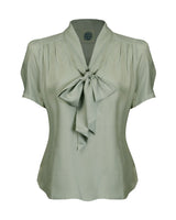 Retro Pussy Bow Blouse - Sage - product shot
