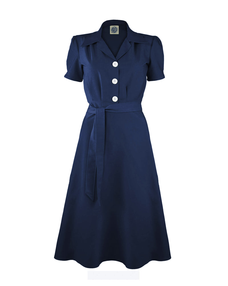 1940s Shirt Dress - Navy