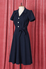 1940s Shirt Dress - Navy
