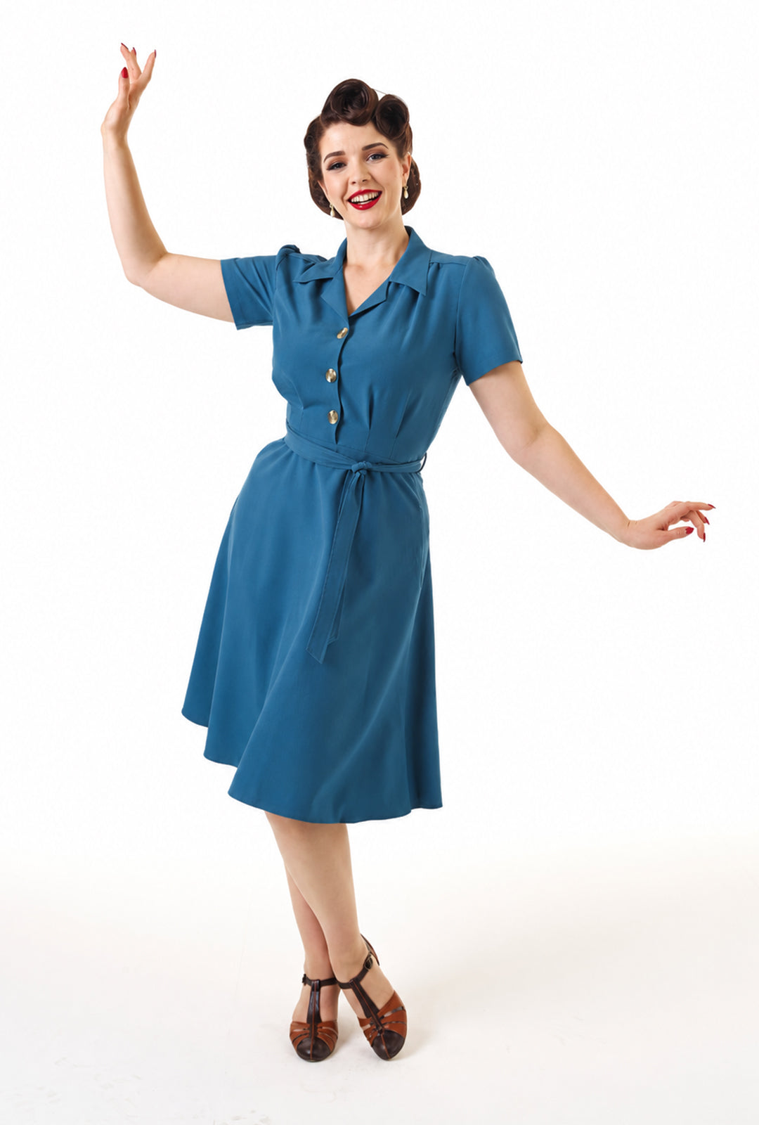 1940s Shirt Dress - Petrol Blue