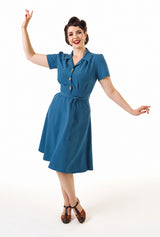 1940s Shirt Dress - Petrol Blue