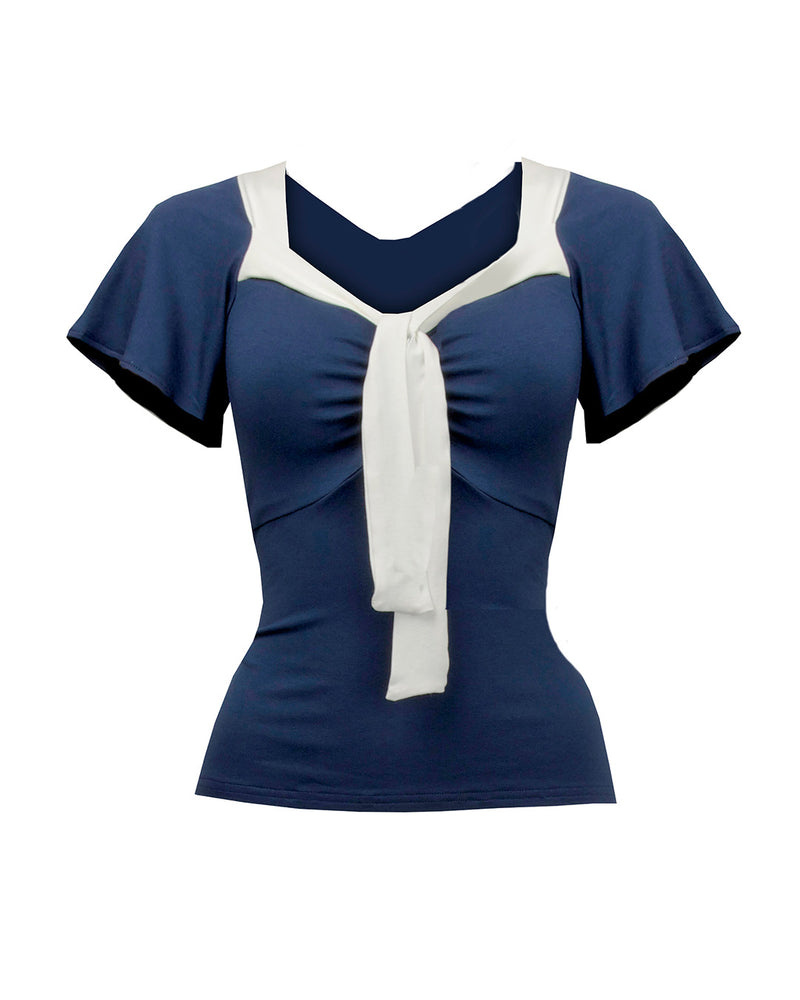 1940s Tie Top - Navy and Ivory