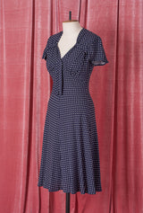 1940s Tea Dress - Navy Polka
