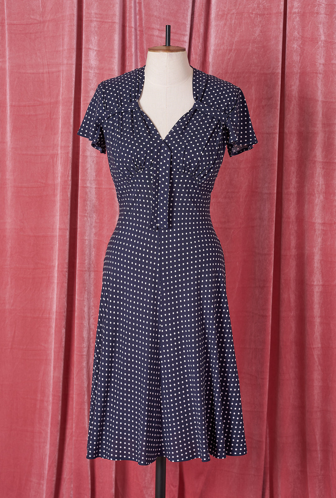 1940s Tea Dress - Navy Polka
