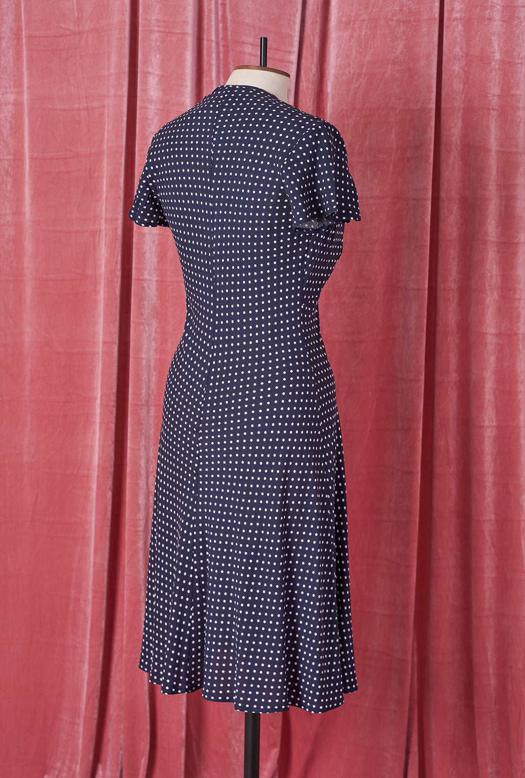 1940s Tea Dress - Navy Polka