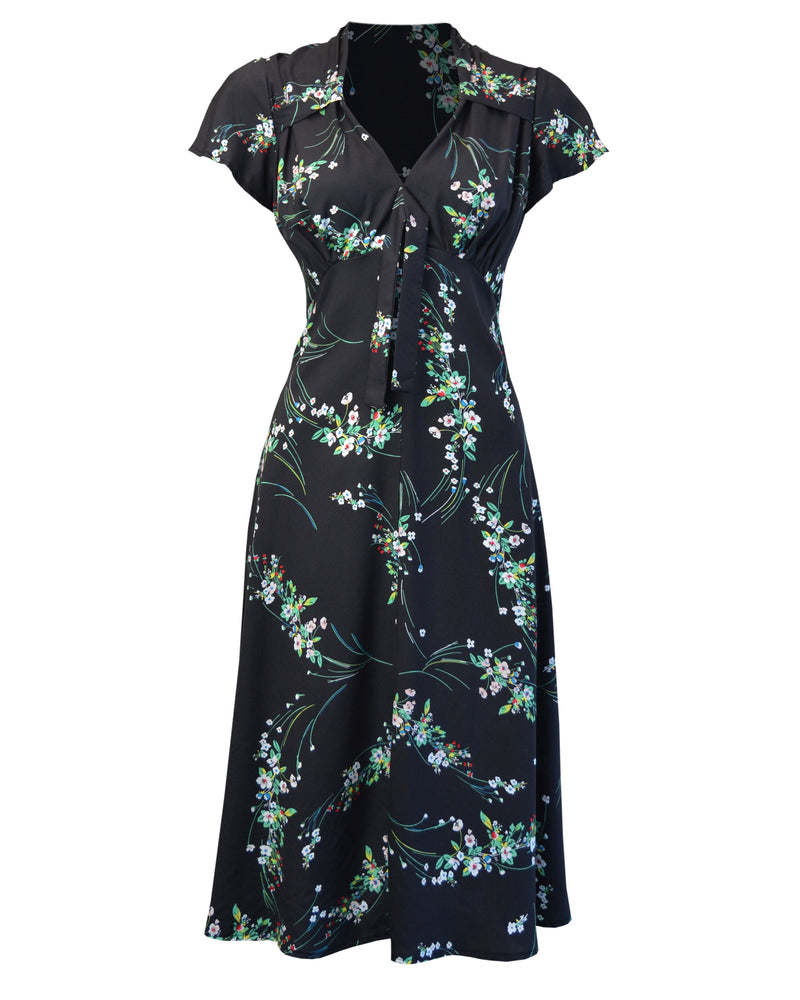 1940s Tea Dress - Black Floral