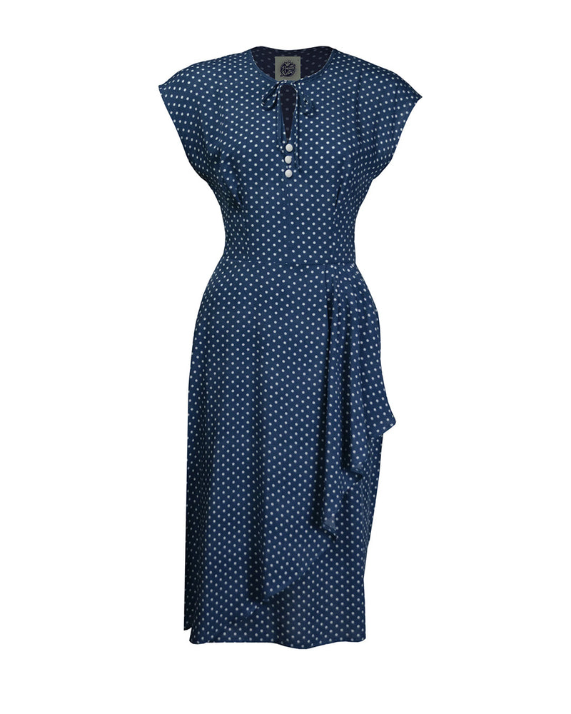 1940s Veronica Tea Dress - Navy Polka