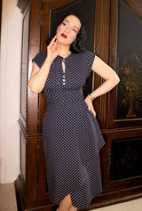 1940s Veronica Tea Dress - Navy Polka