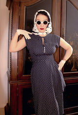 1940s Veronica Tea Dress - Navy Polka