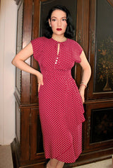 1940s Veronica Tea Dress - Wine Polka